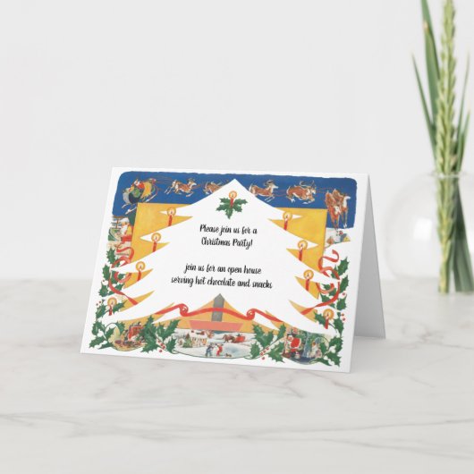 Vintage kerstscène met kerstman kaart (Voorkant)