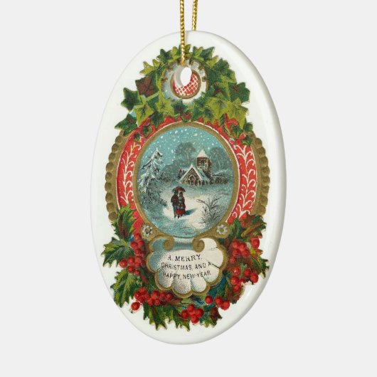 Vintage kerstscene Oval Ornament (Links)