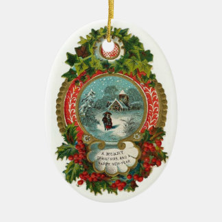 Vintage kerstscene Oval Ornament