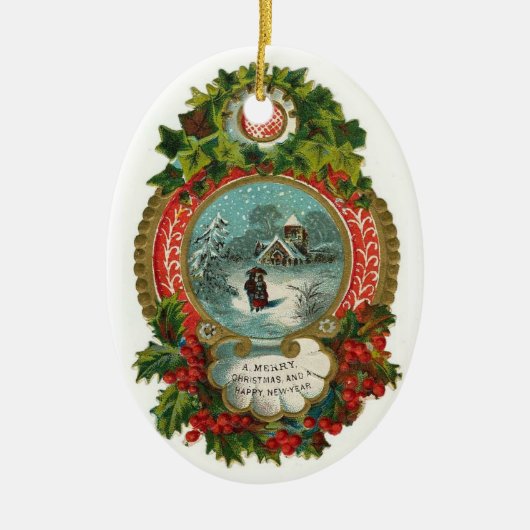 Vintage kerstscene Oval Ornament (Voorkant)