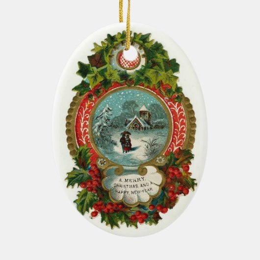 Vintage kerstscene Oval Ornament (Achterkant)