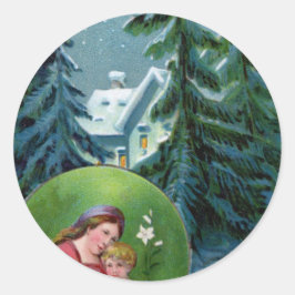 Vintage-kerstscène Ronde Sticker