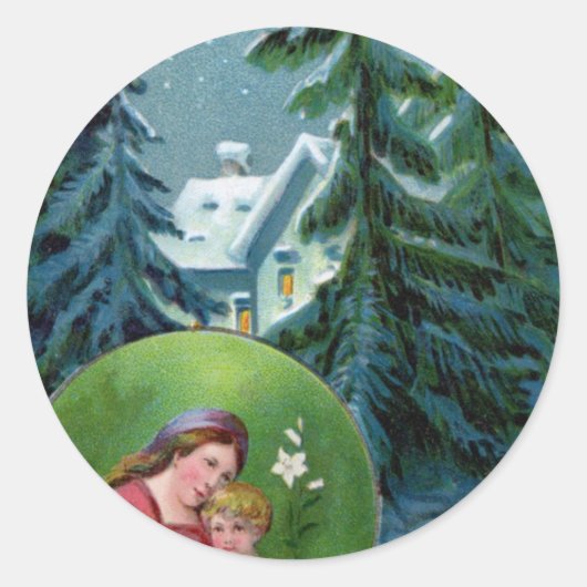 Vintage-kerstscène Ronde Sticker (Voorkant)