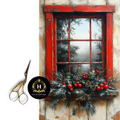 Vintage kerstscène rustieke raam decoupage tissuepapier