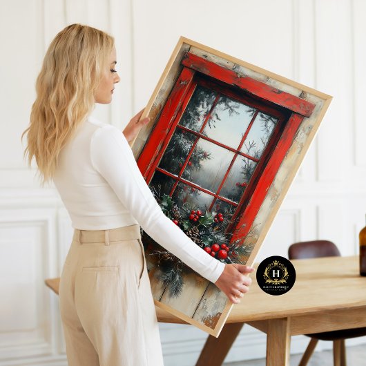 Vintage kerstscène rustieke raam decoupage tissuepapier