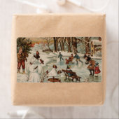 Vintage kerstscène schaatsen etiket (Insitu)
