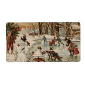 Vintage kerstscène schaatsen etiket (Voorkant)