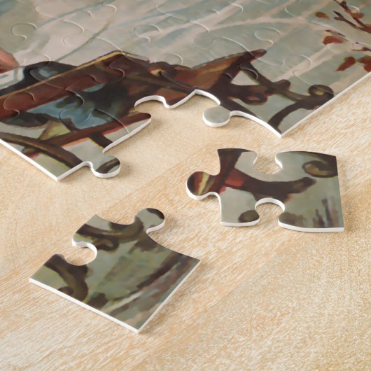 Vintage kerstscène schaatsen legpuzzel (Zijkant)