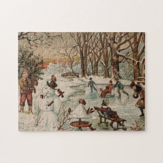 Vintage kerstscène schaatsen legpuzzel (Horizontaal)