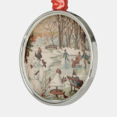 Vintage kerstscène schaatsen metalen ornament (Links)