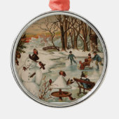 Vintage kerstscène schaatsen metalen ornament (Voorkant)