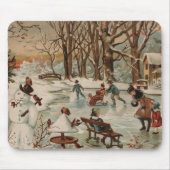 Vintage kerstscène schaatsen muismat (Voorkant)