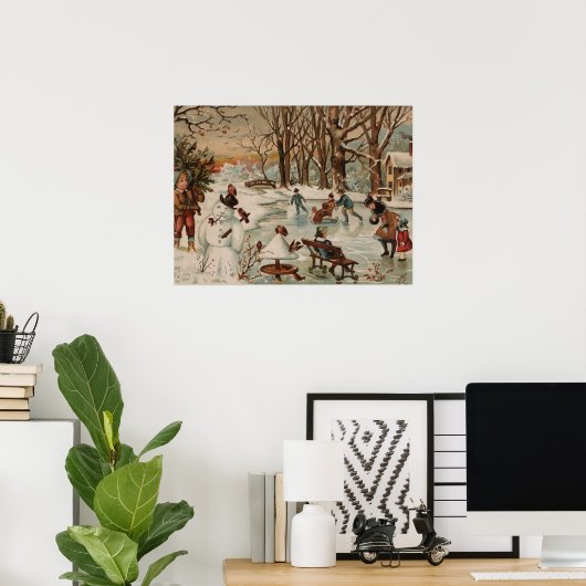 Vintage kerstscène schaatsen poster (Thuiskantoor)