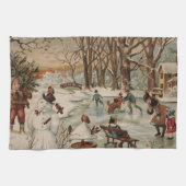 Vintage kerstscène schaatsen theedoek (Horizontaal)