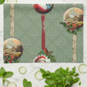 Vintage Kerstscènes en Damask Theedoek (Gevouwen)