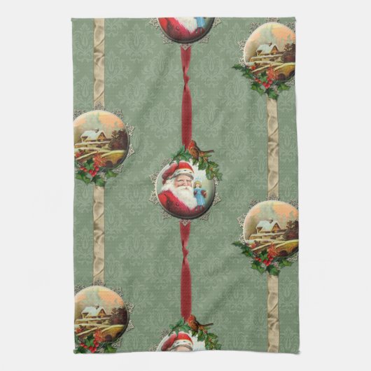 Vintage Kerstscènes en Damask Theedoek (Verticaal)