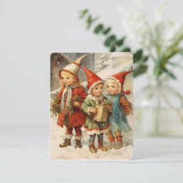Vintage kerstschilderij met magisch kinder feestdagenkaart