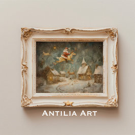 Vintage kerstschilderij Sinterklaas & rendier Poster