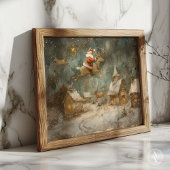 Vintage kerstschilderij Sinterklaas & rendier Poster