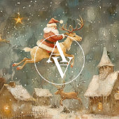 Vintage kerstschilderij Sinterklaas & rendier Poster