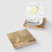 Vintage kerstschilderijen stenen onderzetter (Zijkant)