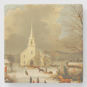 Vintage kerstschilderijen stenen onderzetter