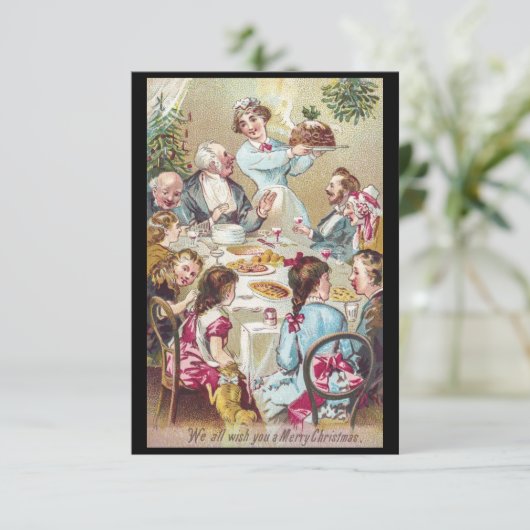 Vintage kerstschildering feestdag diner kaart (Staand voorkant)