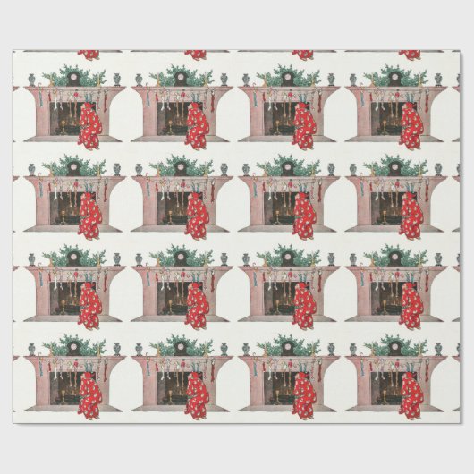 Vintage kerstschoorsteen cadeaupapier (Vlak)