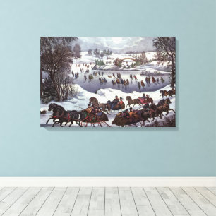 Vintage Kerstsleden, Central Park in de Winter Canvas Afdruk