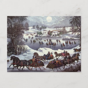 Vintage Kerstsleden, Central Park in de Winter Feestdagenkaart