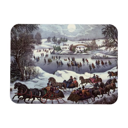 Vintage Kerstsleden, Central Park in de Winter Magneet (Horizontaal)