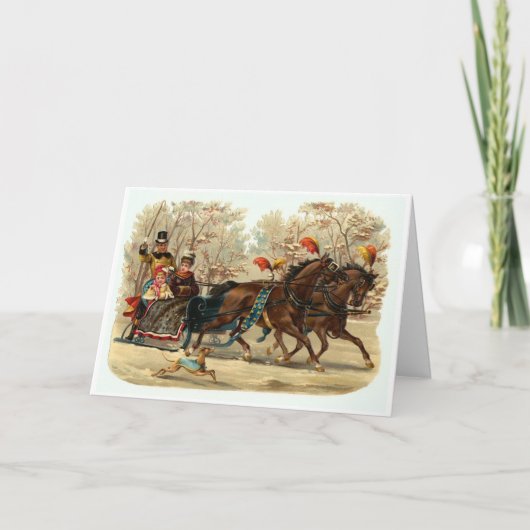 Vintage Kerstslee rit kerstkaart Feestdagen Kaart (Voorkant)