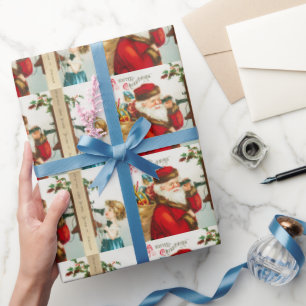 Vintage kerstsneeuw en santa cadeaupapier