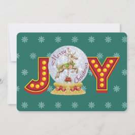 Vintage kerstsneeuw wereldbol rendiersnowflakes feestdagenkaart