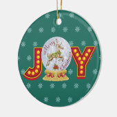 Vintage kerstsneeuw wereldbol rendiersnowflakes keramisch ornament (Links)