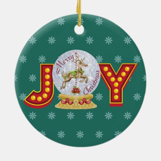 Vintage kerstsneeuw wereldbol rendiersnowflakes keramisch ornament (Achterkant)