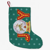 Vintage kerstsneeuw wereldbol rendiersnowflakes kleine kerstsok (Voorkant)