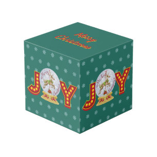 Vintage kerstsneeuw wereldbol rendiersnowflakes kubus