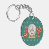 Vintage kerstsneeuw wereldbol rendiersnowflakes sleutelhanger (Voorkant Links)