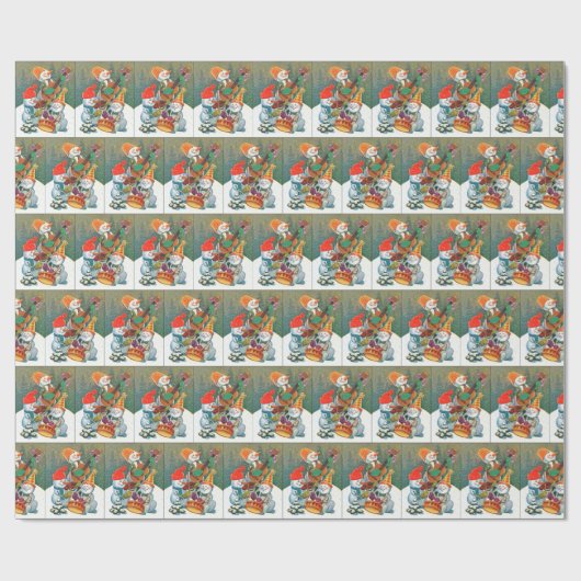 Vintage kerstsneeuwfeest cadeaupapier (Vlak)