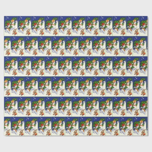 Vintage-kerstsneeuwfeest Cadeaupapier (Vlak)