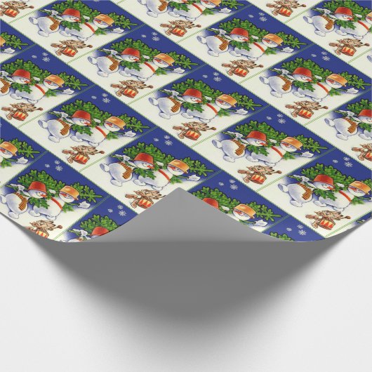 Vintage-kerstsneeuwfeest Cadeaupapier (Hoek)