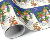 Vintage-kerstsneeuwfeest Cadeaupapier (Rol Hoek)