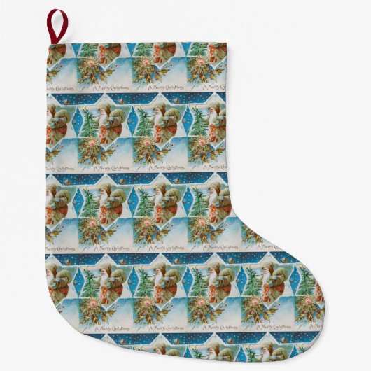 Vintage kerstsnow santa grote kerstsok (Voorkant)