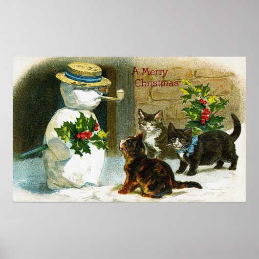 Vintage kerstsnowman en poster van katten (Voorkant)