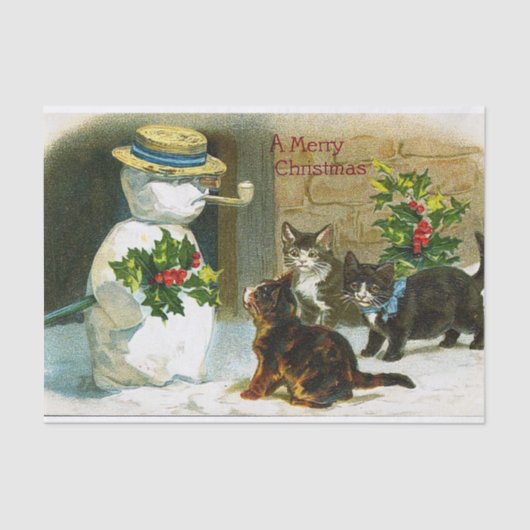 Vintage kerstsnowman-kattenweefsel tissuepapier (Voorkant)