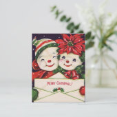 Vintage-kerstsnowman-paar Feestdagenkaart (Staand voorkant)