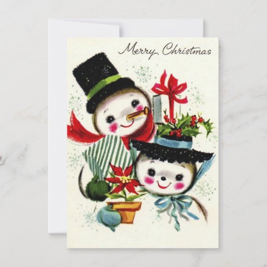 Vintage-kerstsnowman-paar Feestdagenkaart (Voorkant)