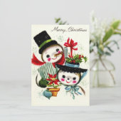 Vintage-kerstsnowman-paar Feestdagenkaart (Staand voorkant)