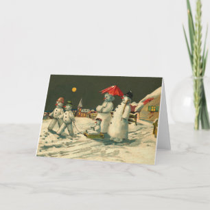 Vintage kerstsnowman, slaapkamer feestdagen kaart